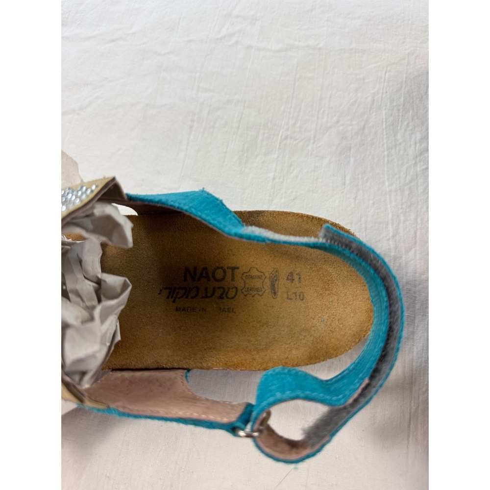 Naot Turquoise Leather Rhinestone Slingback Sandals Blue Cork Footbed‎ 41 L10 - Picture 6 of 8